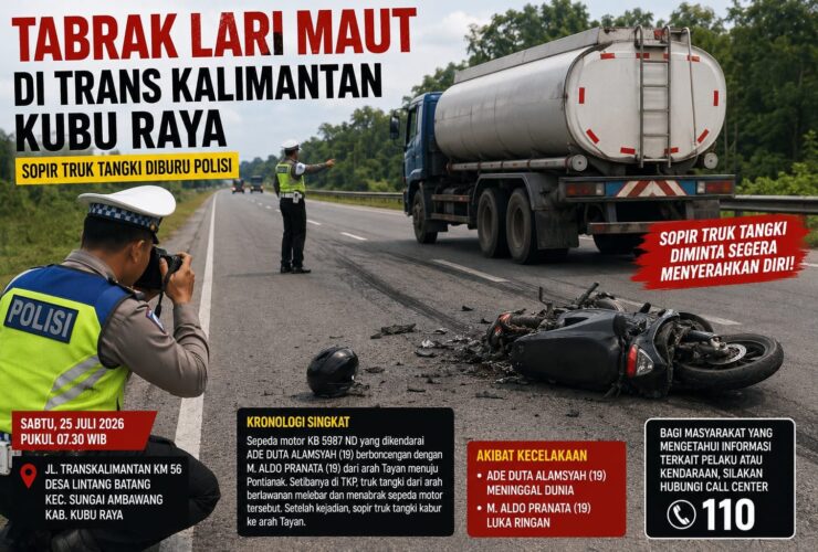 Polisi Buru Sopir Truk Tangki Tabrak Pemotor di Jalan Trans Kalimantan